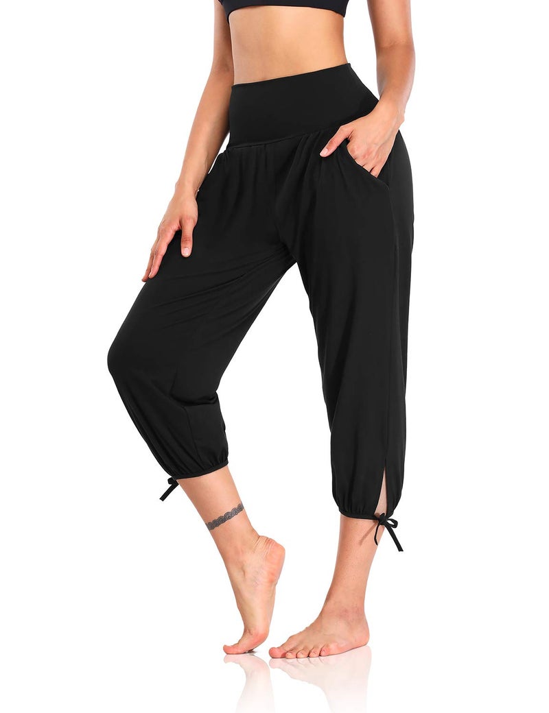 DIBAOLONG Womens Yoga Pants Capri Loose Workout Sweatpants Comfy Lounge Joggers with Pockets Black S - Image 1